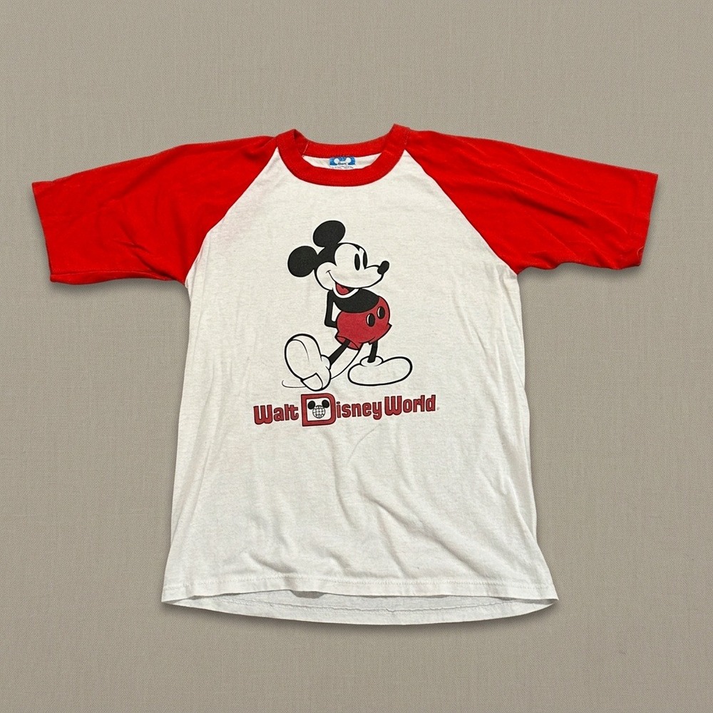 Vintage Walt Disney World Mickey Mouse Raglan T Shirt Red White USA Medium